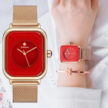 

WWOOR Watch For Women's Japanese Movement Mesh Strap Rose Gold Red Ladies Quartz Watch Bracelet Wrist Watches Relogio Feminino