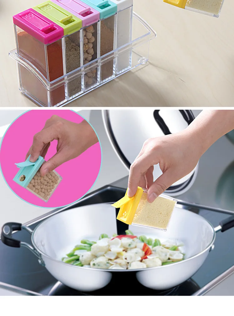 Kitchen Supplies Transparent Plastic Seasoning Box Seasoning Bottle Six Pieces Set Salt Monosodium Glutamate Seasoning Container