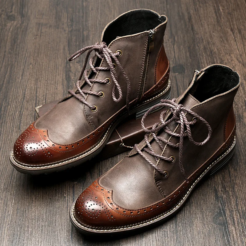 

Guangzhou Fashion Leather Boot Retro Men's Boot England Bullock Short Boots Genuine Leather Boots Lace-up Martin Boots MEN'S SHO