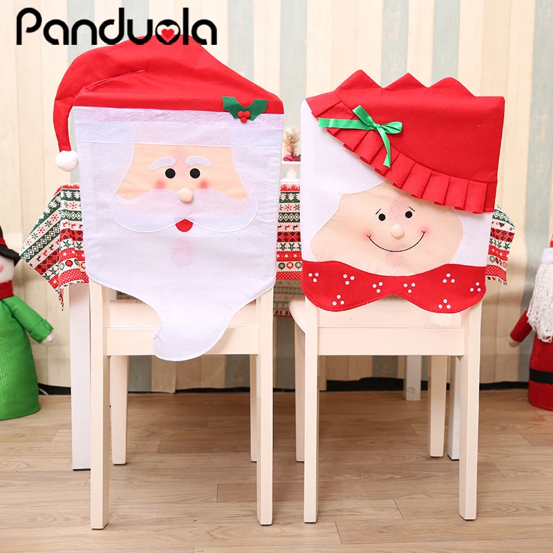 

Santa Red Hat Chair Covers Christmas Decorations Dinner Chair Xmas Cap Chair Backrest Decor Coating New Year Home Decoration