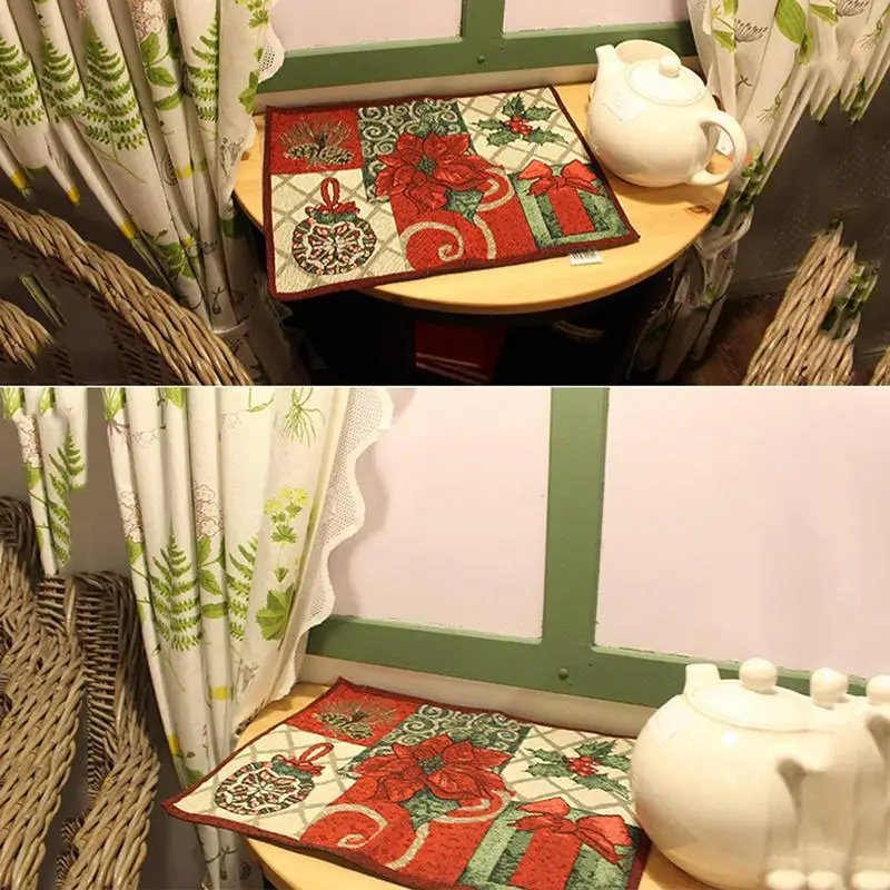 Christmas Decorative Table Runner and Placemats,Christmas Thanksgiving Day Flower Polyester Soft Table Runner Cloth Home Wedding