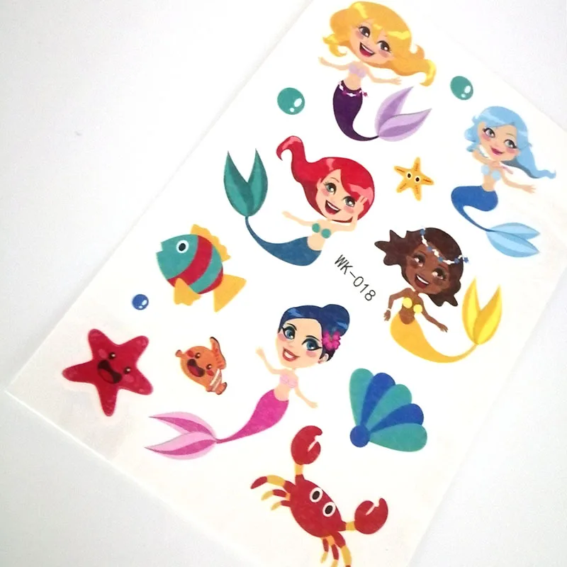 10Pcs/lot Cute Stickers Children Small Tattoo Decal Mermaid Princess Water Transfer Tattoo Sticker