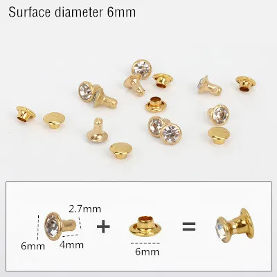 Gold 6mm 50 комплектов 5-11 мм с отделкой кристаллами, стразами, заклепками, стразами, шпильки DIY, сумка для одежды, кожаные декоративные шипы для перекуса, стеклянные сверла для ногтей - Цвет: Gold 6mm