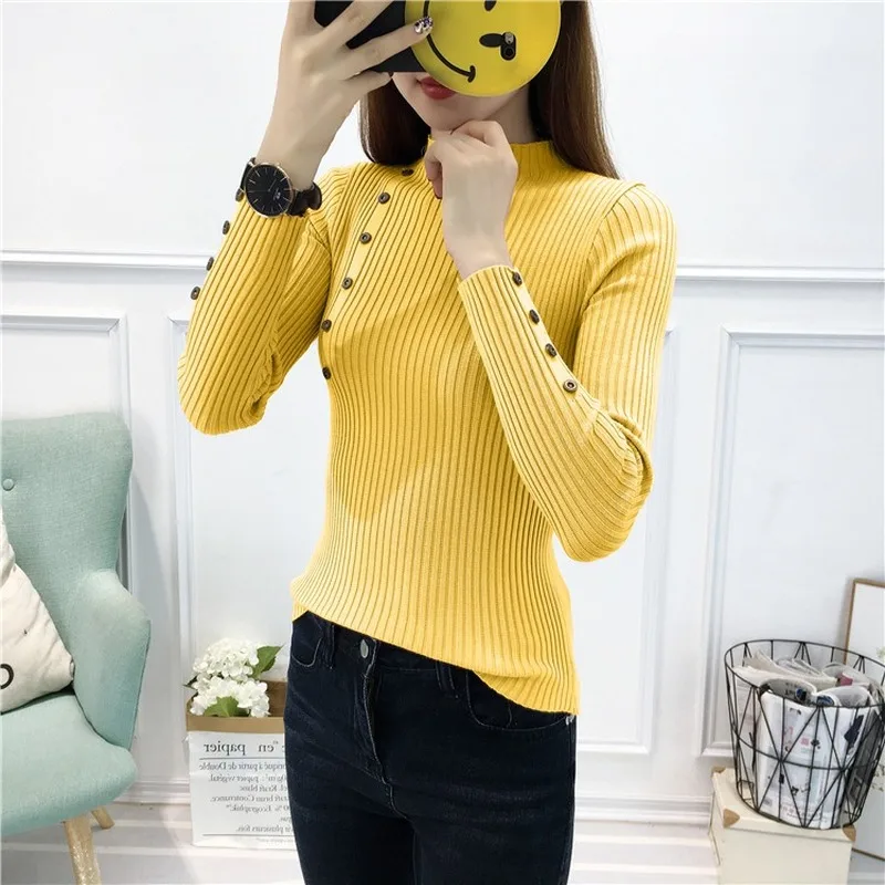 

2020 New Style Half-Collar Colorized Sweater Women's Knit Low Waist Jersey Long Sleeve Slim Fit Tight