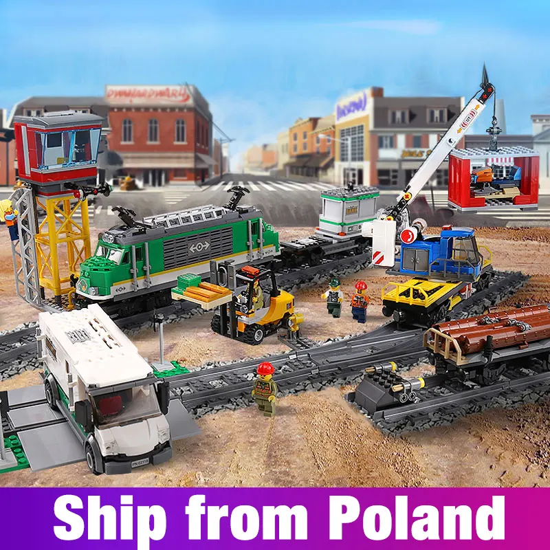 

Motorized Cargo Train 02118 Remote Control Building Blocks Set City Railroad Containers Crane Toy compatible lego 60198