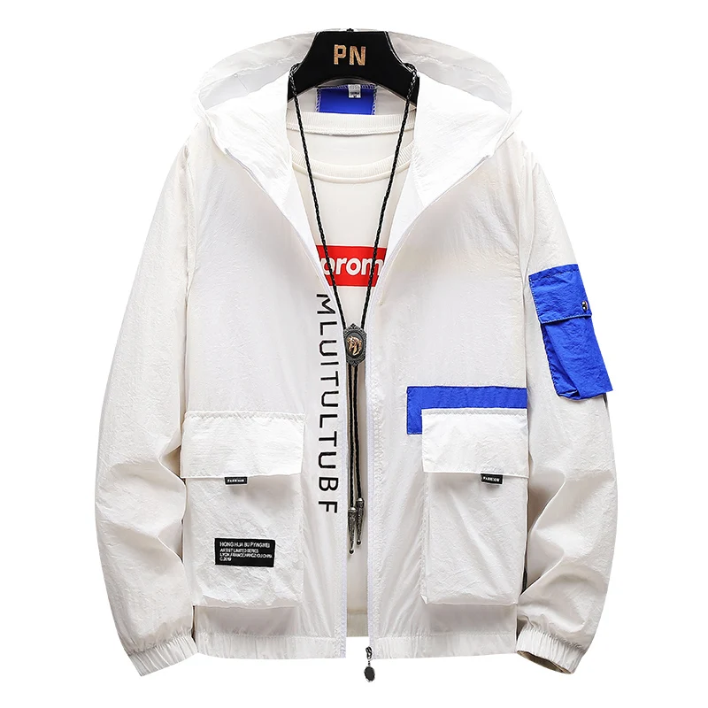 

Summer Jacket Men Quick CoatAnti-UV Men's Jackets Hip Hop thin Outwear Ultra-Light Windbreake Jacket Multi-pocket Hooded coat