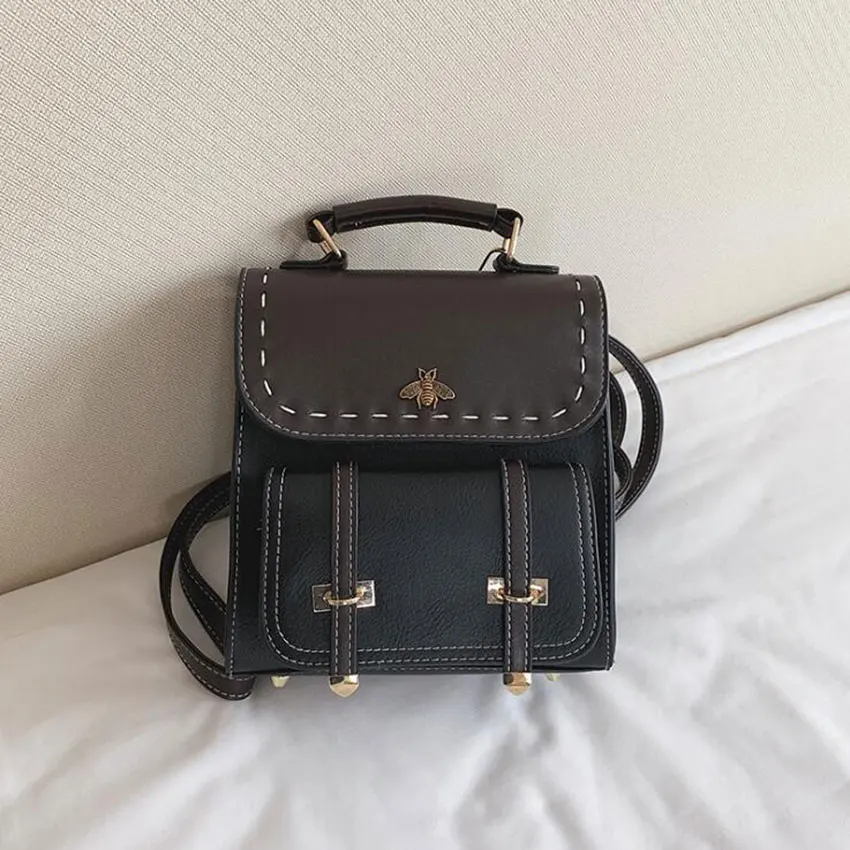 Модный кожаный женский повседневный рюкзак винтажная дамская сумочка с заклепками офисный магазин - Цвет: black