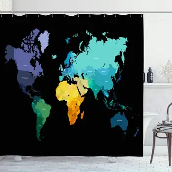 

Shower Curtain Set with Hooks 72x72 Inches Detailed Flat Continent Color Yellow Planet World Varicoloured Asia Texture Green Map