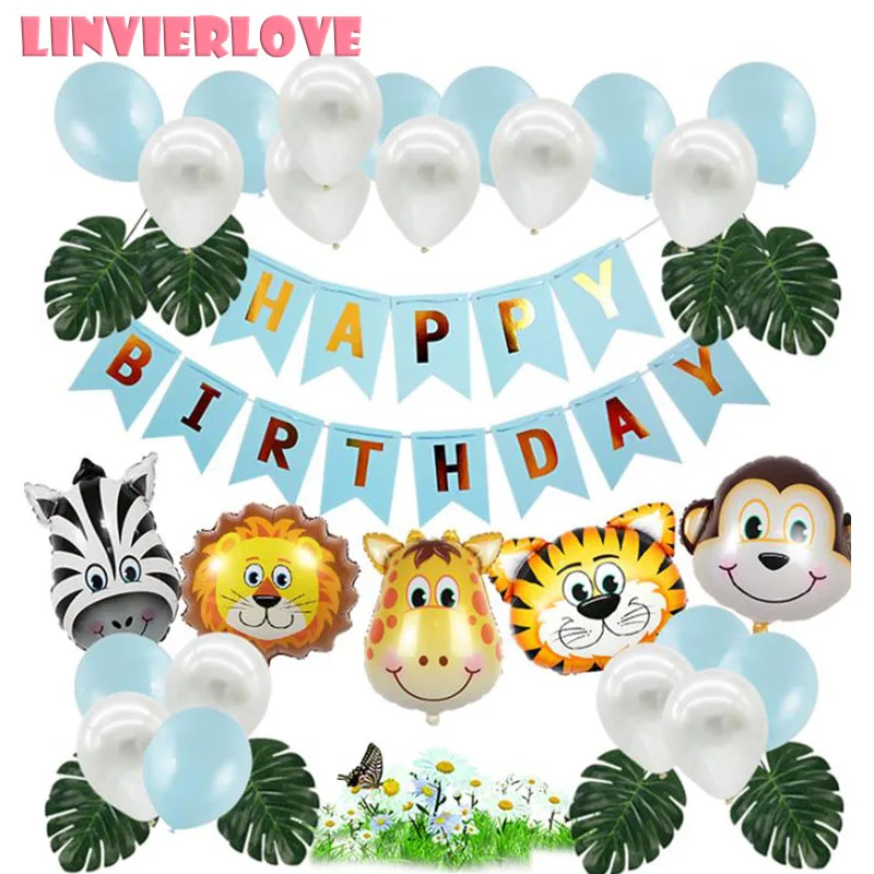 LINVIERLOVE 1 набор, животные, с днем рождения, принадлежности для тематической вечеринки, животные, алюминиевая фольга, воздушный шар для детей, латексный шар, праздничная Декорация