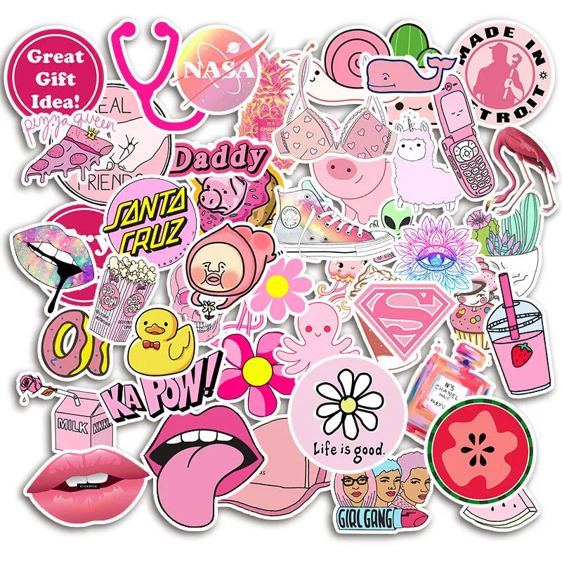 50 шт. ПВХ водонепроницаемые девушки Kawaii розовые забавные стикерные игрушки багажные наклейки s для автомобиля и чемодана модные наклейки для ноутбука s