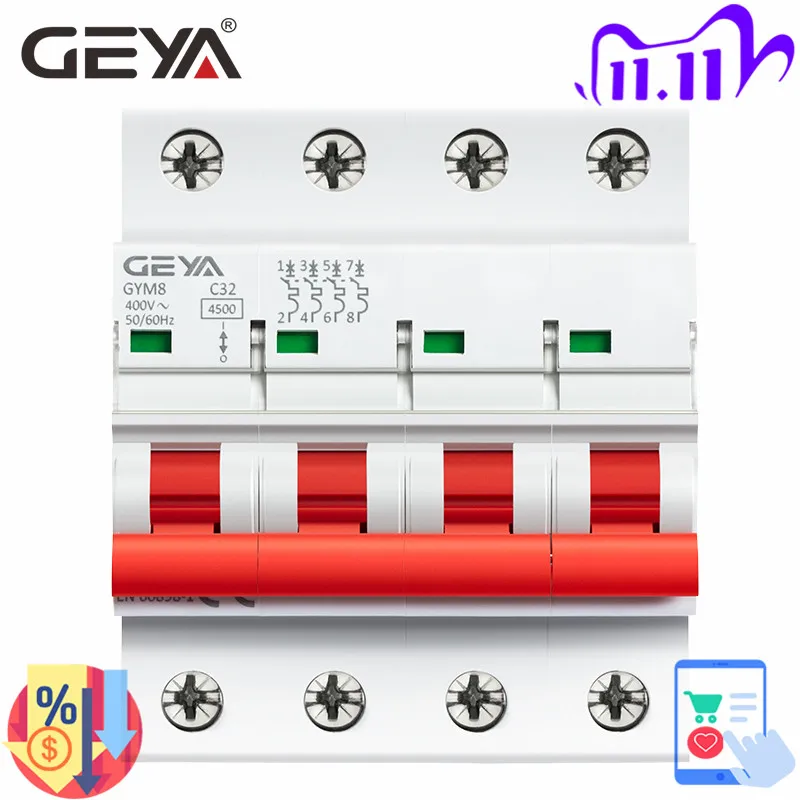 4 полюсный переключатель GEYA GYM8 на din рейку автоматический выключатель Minature 6A 63A