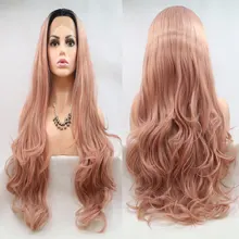 Omber розовый объемная волна синтетический парик на кружеве без клея термостойкие волокна натуральные волосы часть волос для модных женщин