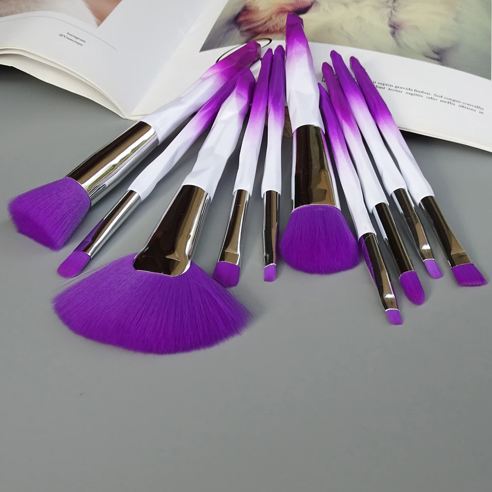 10pcs Gradient Purple Makeup Brushes Set Eyeshadow Blending Powder