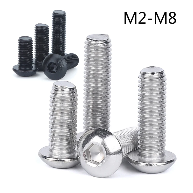 

10/50pcs M2 M2.5 M3 M4 M5 M6 304 A2-70 Stainless Steel Black grade 10.9 ISO7380 Hexagon Hex Socket Head Button Allen Bolt Screw