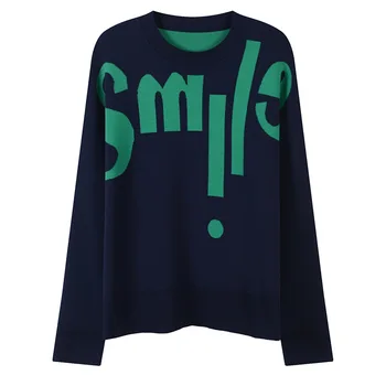 

Runway Elegant Letters Stitching Women Pullovers Sweater Autumn Winter Long Sleeve Female Knittedd Top Oversize Ladies Jumper