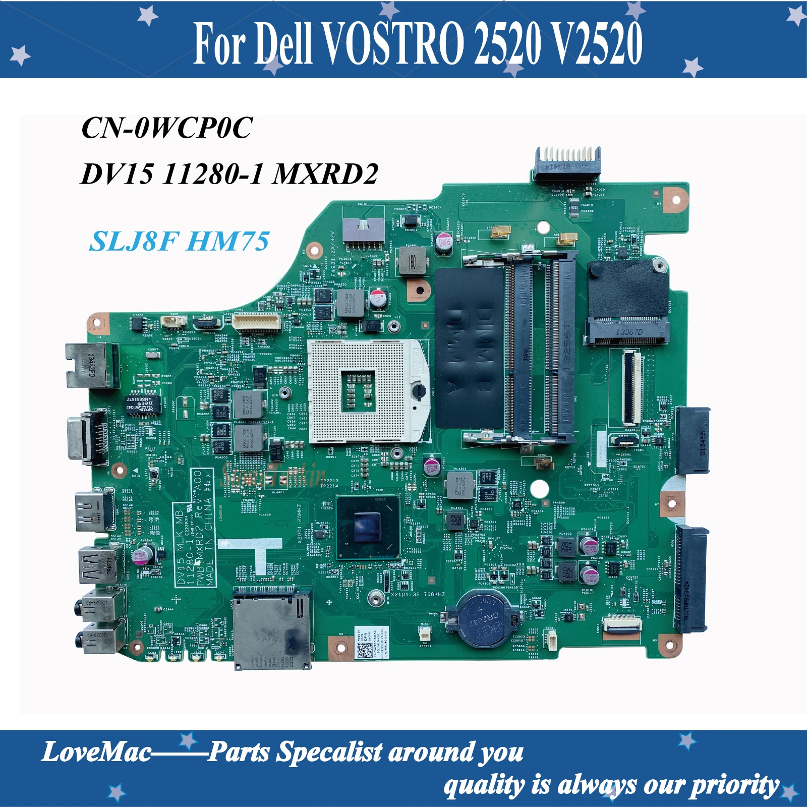 High quality CN-0WCP0C For DELL VOSTRO 2520 V2520 Laptop Motherboard 0WCP0C WCP0C DV15 11280-1 MXRD2 SLJ8F HM75 100% tested | Компьютеры и