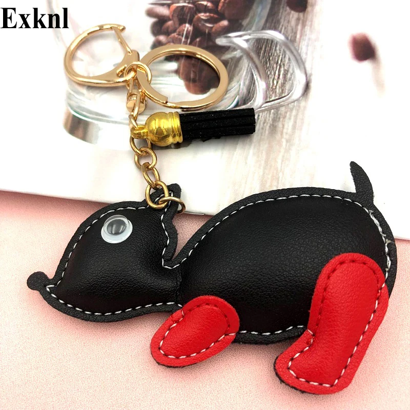 

Exknl Tassel PU Leather Car Mouse Keychain Cartoon Cute Animal Bag Charm Pendant Key Chain Ring Accessories Fashion Jewelry
