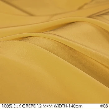 

CISULI SILK CREPE DE CHINE 12 m/m Width-140 cm 100% Pure Silk Fabric For Women Shirt DIY Clothing Golden 08