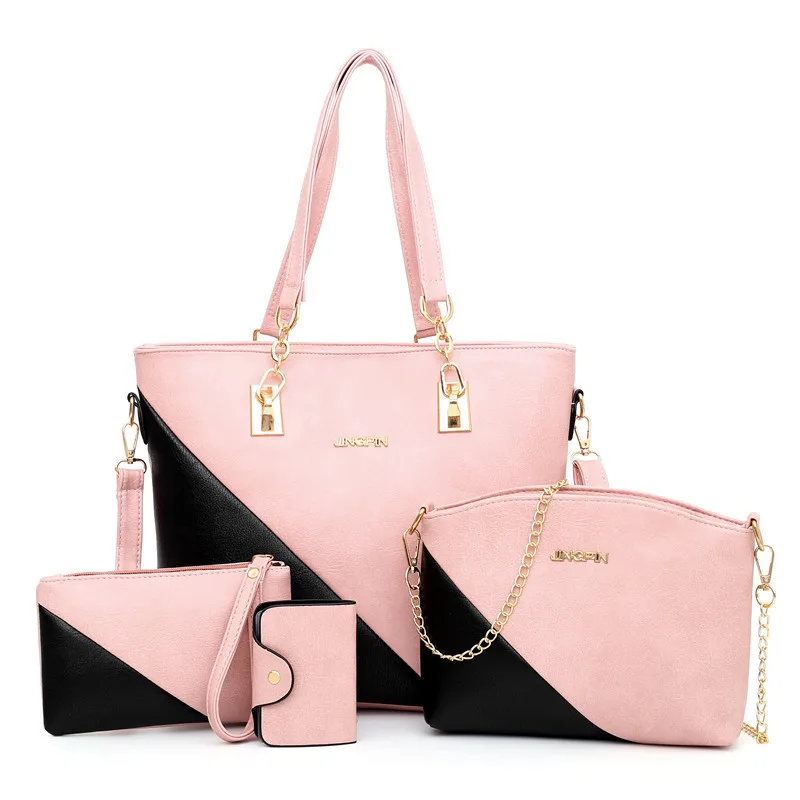 

Four-piece Set Large Bag WOMEN'S Bag 019 New Style Korean-style-Style Contrast Color Crossbody Bag Tote Bag Fashion Bag