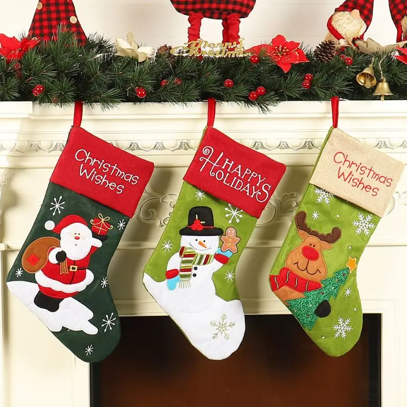 Christmas Stockings Mini Sock Xmas Tree Candy Gift Bag Santa Claus Snowman Hanging Pendant Home Decor Ornaments 448A