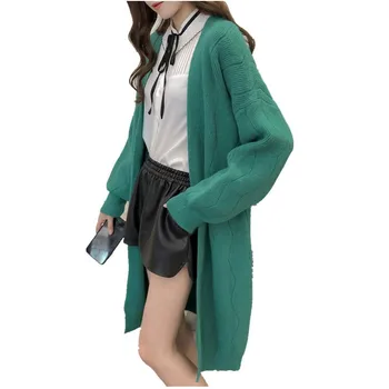 

Autumn And Winter New Knit Cardigan Lazy Sweater Solid Color Cardigan Sweater Mid-long Loose Pocket Jacket 3Colors