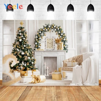 

Yeele Merry Christmas Gifts Photography Backdrops Tree With Balls White Fireplace Sofa Texture Background Decor For Photo Studio