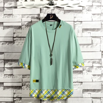 

2020 Summer new T-shirt men's short-sleeved clothes fashion versatile contrast color stitching cotton