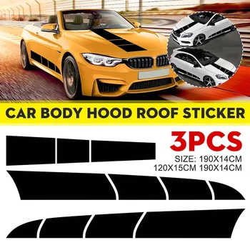 

3pcs Car Styling Stickers Side Stripe Full Body Vinyl Decal Sticker Side Body Long Strips Hood Engine Cover Decor