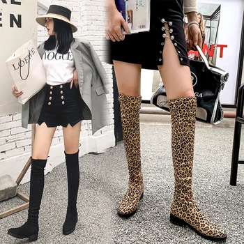 

INS hot women knee-high boots 22-26.5cm winter boots women Suede solid color leopard print snow boots women lladies long boots