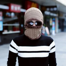 Уличная теплая шерстяная Шапка-бини, Мужская Зимняя Теплая Вязаная Шапка-бини, вязаная шапка с воротником-шарфом, Спортивная походная Повседневная шапка