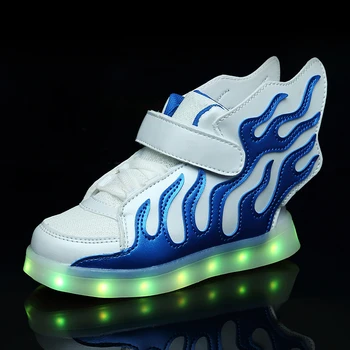 

2018 New Blue Kids Shoes Boys Girls Fashion LED Lights USB toddler Luminous Wings Sneakers Children Comfortable Flats Sports