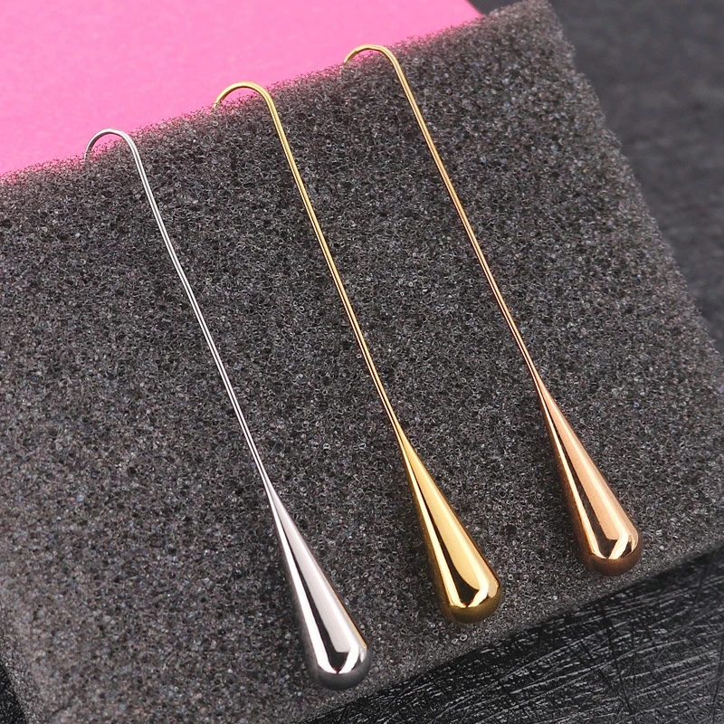 Titanium Steel Drop Earrings For Women Smooth Long Ear Hook Hollow