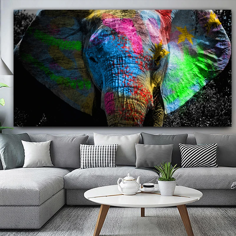 Colorful Elephant Canvas Paintings on The Wall Posters and Prints Graffiti Art African Animals Pictures Living Room Decoration | Дом и сад