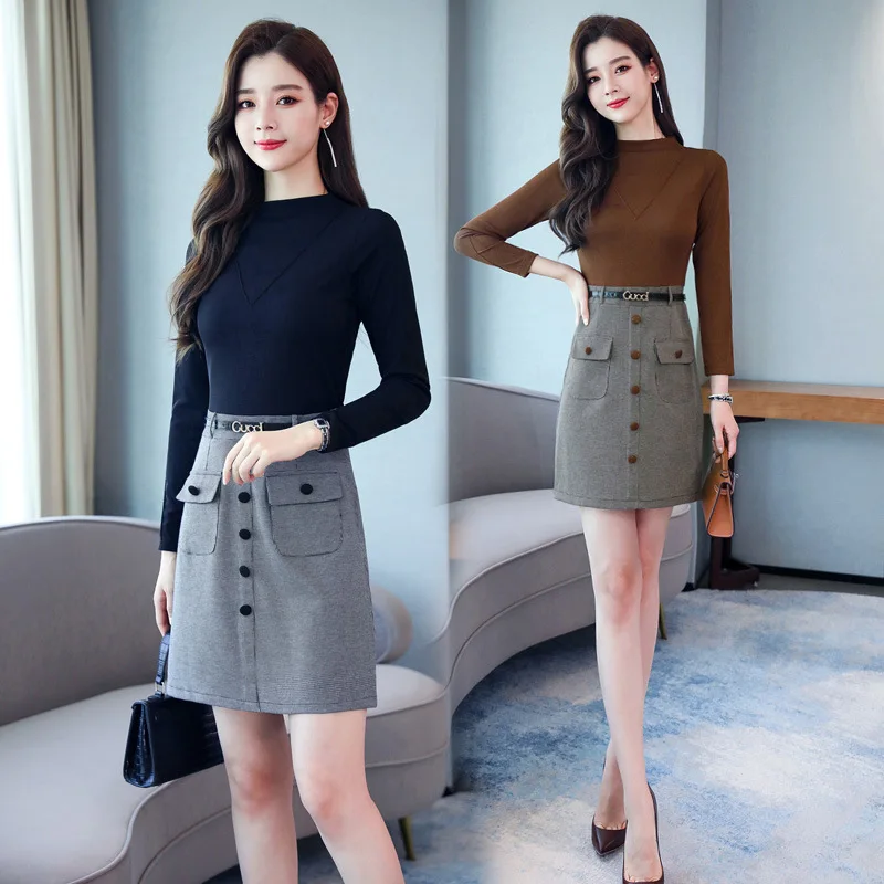 

Fashion Dress Women's Fashionable 2019 New Style Spring And Autumn Korean-style Mock Two-Piece Joint Slim Fit Slimming Step Skir