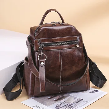 

Women's versatile soft leather backpack fashionable retro Pu multi-functional backpack college style student bag