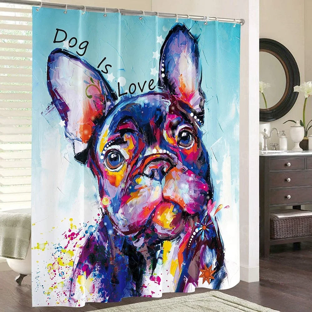 

Dog Funny Abstract Oil Painting Shower Curtain Colorful Pet Cute Puppy Animal Bath Curtains Waterproof with Hooks Bathroom Decor