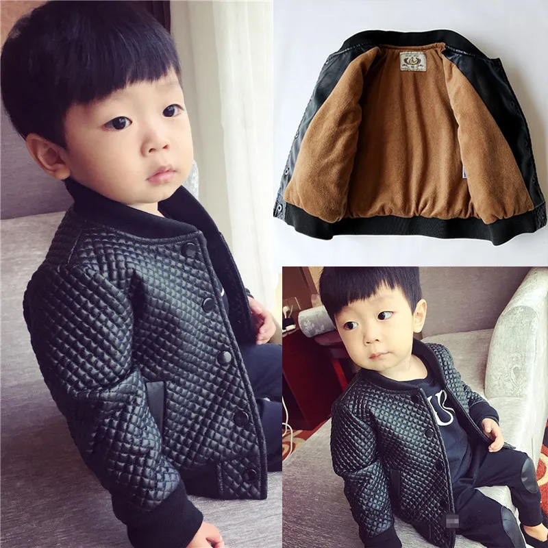 

New Toddler Jacket Baby Boy Leather Warmer Thickness Kids Coat 12M-8 Old Size Autumn Winter 9BBT040