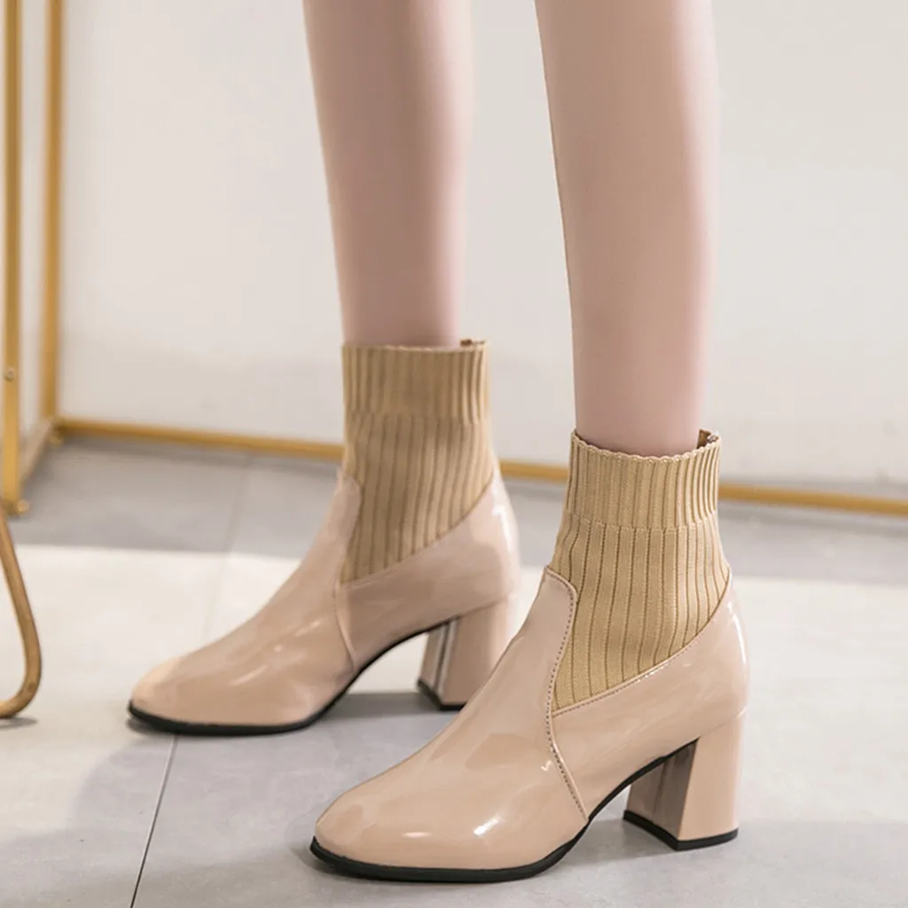 New Fashion Women Mixed Colors Square Heels Pointed Toe Shoes Party Boots | Обувь
