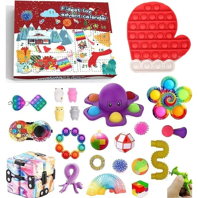 2021 Fidget Toys Advent Calendar Christmas Gift 24 Days Pack Set Anti Stress Kit Stress Relief Figet Toy Blind Box Kids Gift
