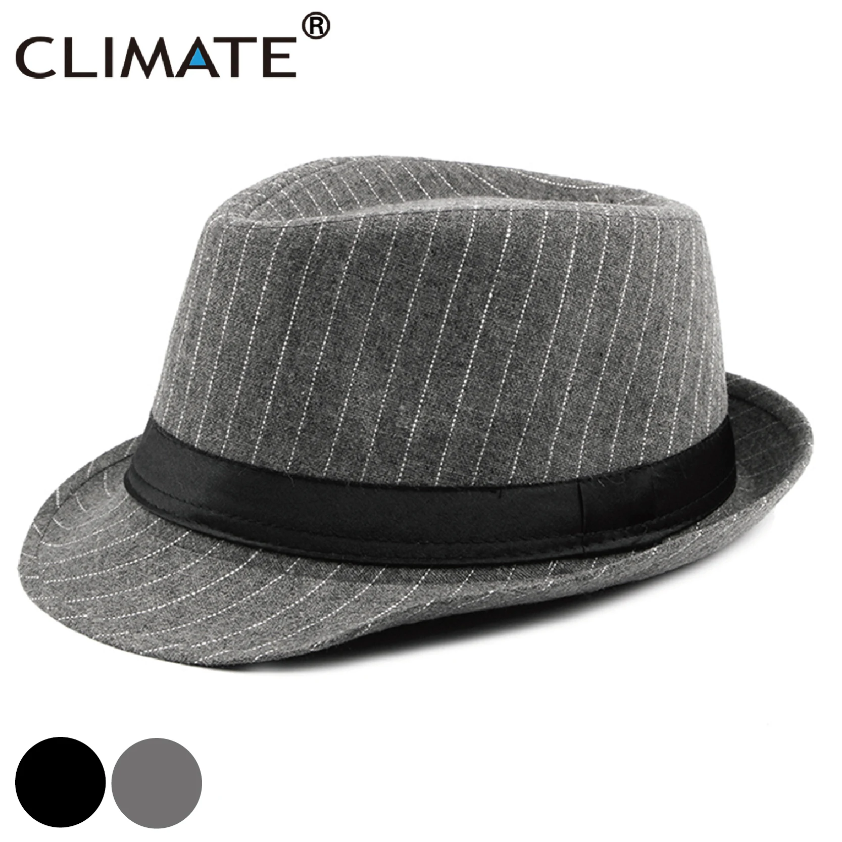 

CLIMATE Man Jazz Hat Fedora Men Striped Gentry Formal Hat for Man Solid Polyester Woolen Fedoras Cap Fedora Men Hat Cap for Man