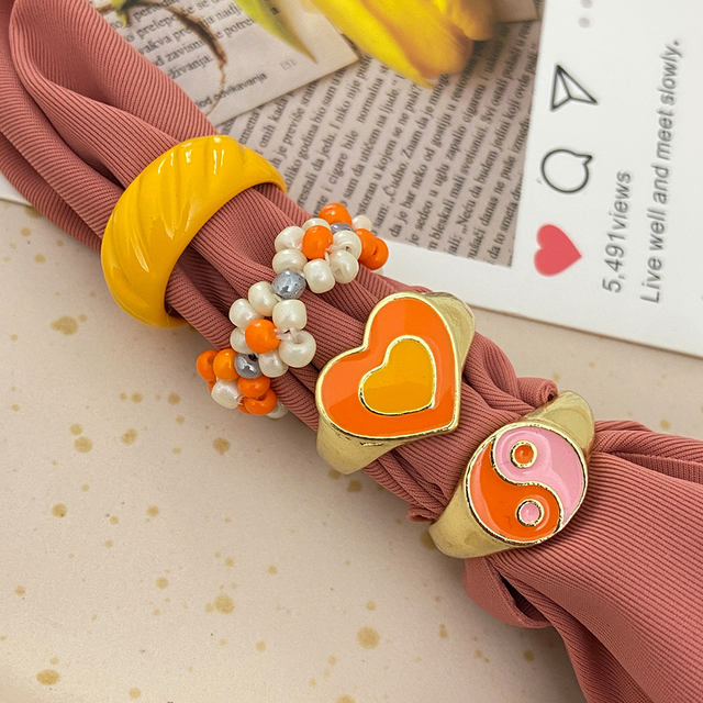 Heart Y2K Ring Set Open Cooper Rings For Women Candy Color Hand-painted Knuckle Rings Jewelry