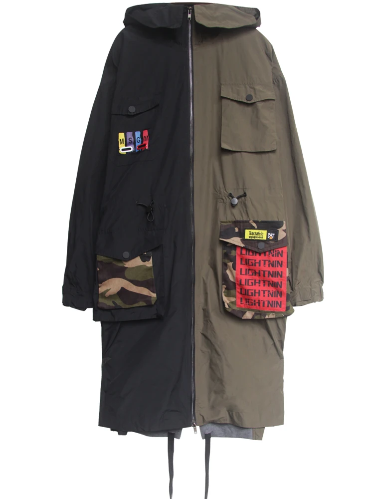 Большой размер хип-хоп Женская ветровка с капюшоном плащ женская одежда длинный плащ пальто свободные большие размеры Верхняя одежда Duster SA025S30