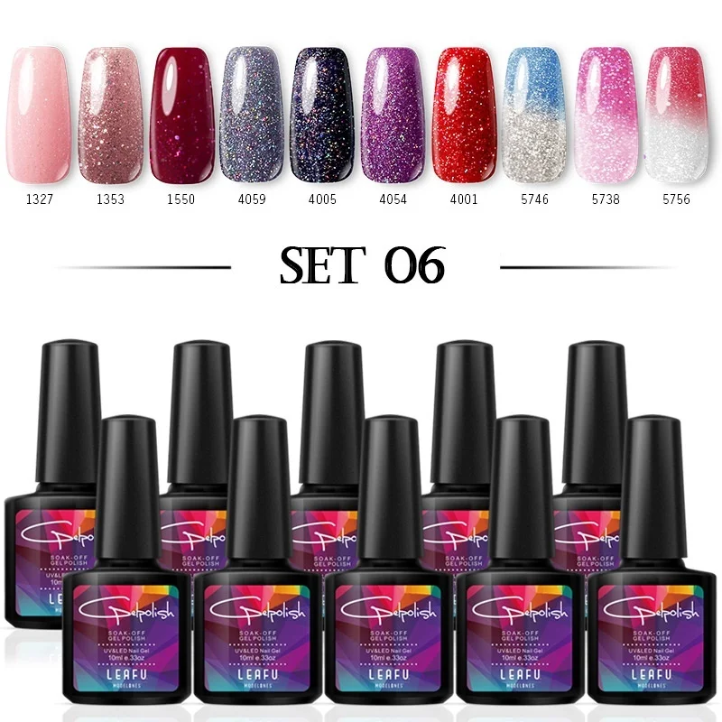 Modelones 10 шт./лот Гель-лак для нейл-арта био-Гели Soak Off! полупостоянная Гибридный СВЕТОДИОДНЫЙ гель для ногтей Лаки комплект к требованиям заказчика; сверкающие; блеск УФ лак для ногтей - Цвет: 6