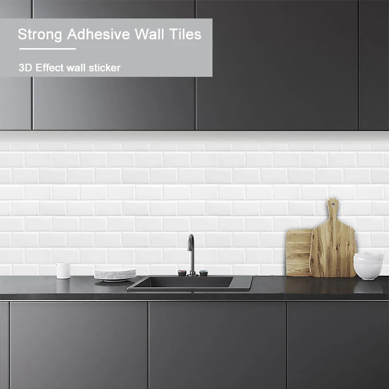 Yoillione Azulejos de pared para cocina y baño paquete de 4 hojas color negro adhesivos adhesivos 3D para azulejos de metro y metro 