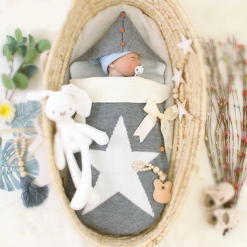 

Newborn Infant Baby Blanket Knit Button Star Crochet Four Seasons Warm Swaddle Wrap Sleeping Bags Stroller Accessories Blanket