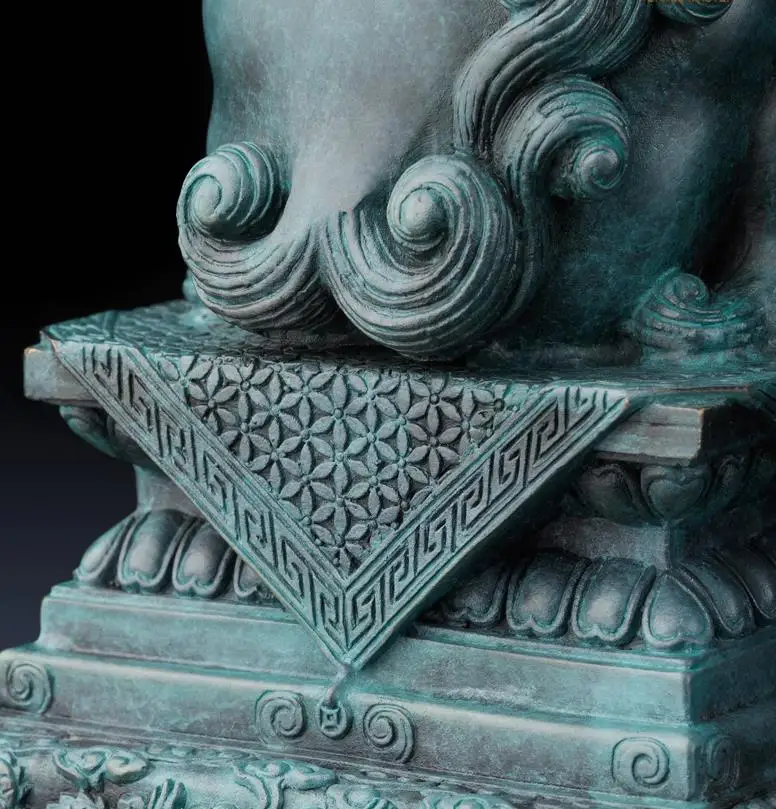 8,2 дюймов китайский Арт Деко Чистая латунь Foo Dog Guardian животные дверь лев скульптура пара