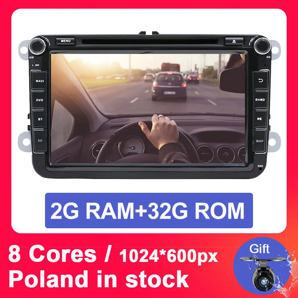Eunavi 8 ''2 din Android 9 Автомобильный dvd Радио для VW Volkswagen Polo Jetta passat b6 b7 cc fabia skoda Touran golf 6 Tiguan gps Navi - Цвет: 2G 32G T8