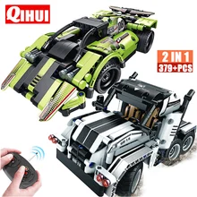 Qihui rc carro de corrida blocos de construção elétricos fora de estrada técnica controle remoto caminhão tijolos criador caule brinquedos para crianças presente