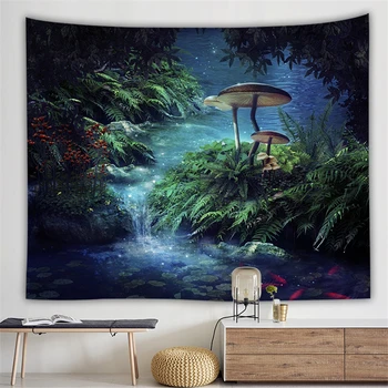 

Large Tapestry Wall Hanging Magical Mushroom Squirrel Landscape Wall Tapestry Psychedelic Nature Forest Wall Carpet Home Decor