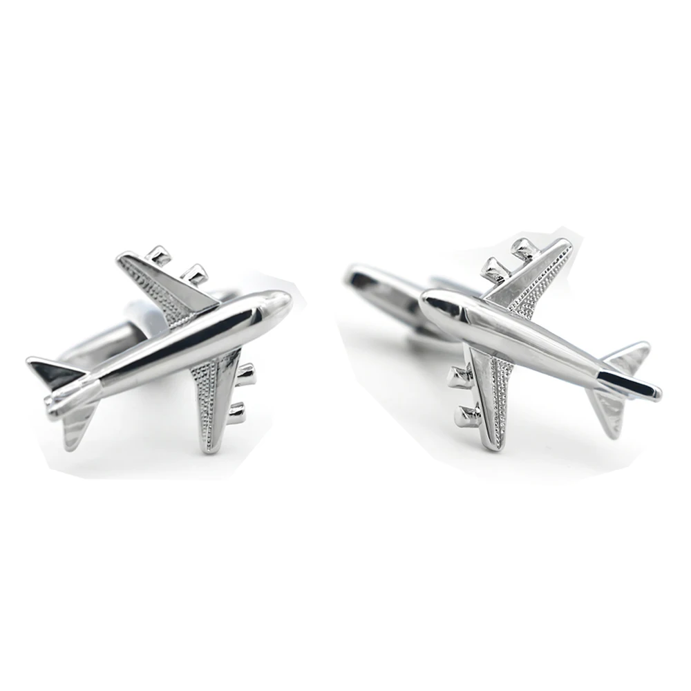 Aircraft Cuff Links Silver Color Plane Design Quality Brass Material Men's Cufflinks